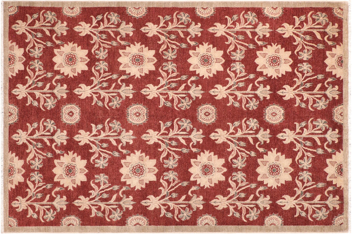 handmade Modern Kafkaz Rust Tan Hand Knotted RECTANGLE 100% WOOL area rug 6' x 9'
