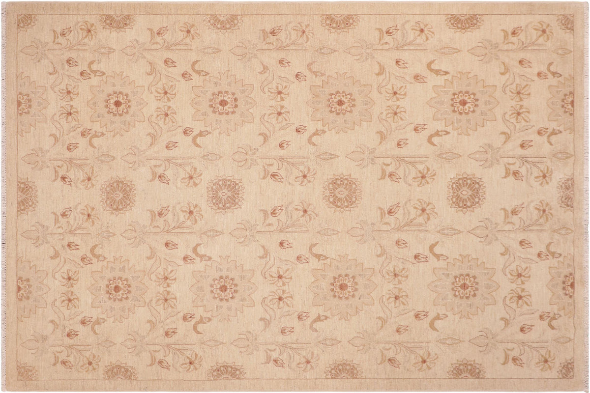 handmade Modern Kafkaz Beige Gold Hand Knotted RECTANGLE 100% WOOL area rug 6' x 9'