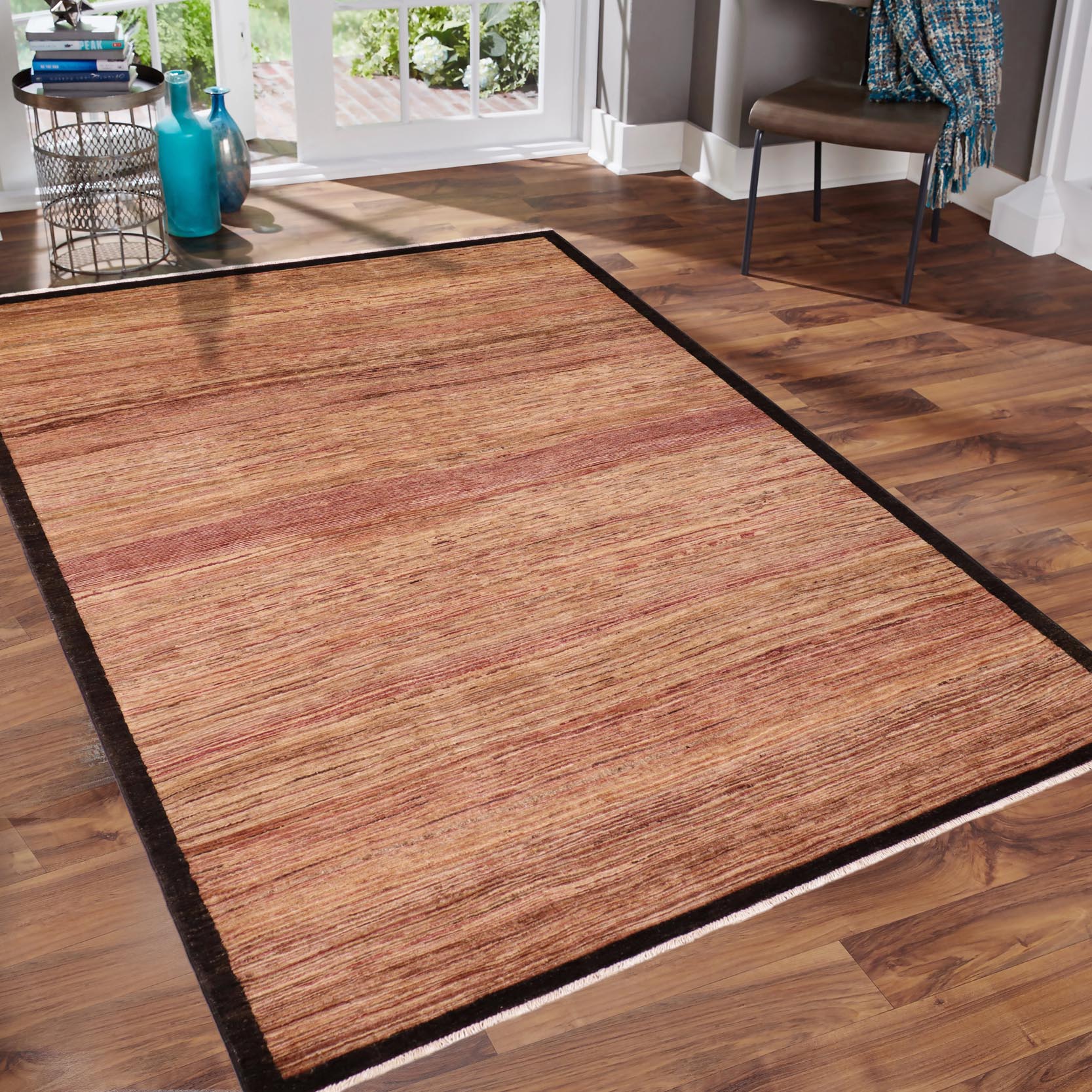 handmade Modern Gabbeh Beige Black Hand Knotted RECTANGLE 100% WOOL area rug 6' x 9'