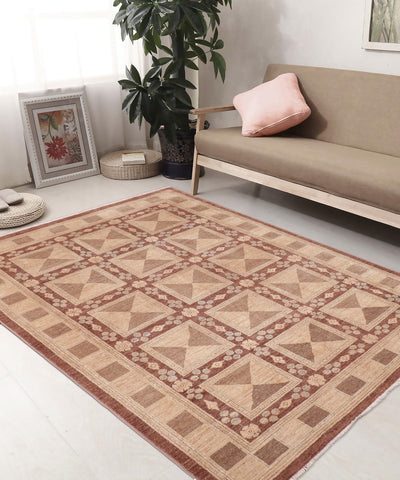 handmade Modern Kafkaz Brown Tan Hand Knotted RECTANGLE 100% WOOL area rug 6' x 9'