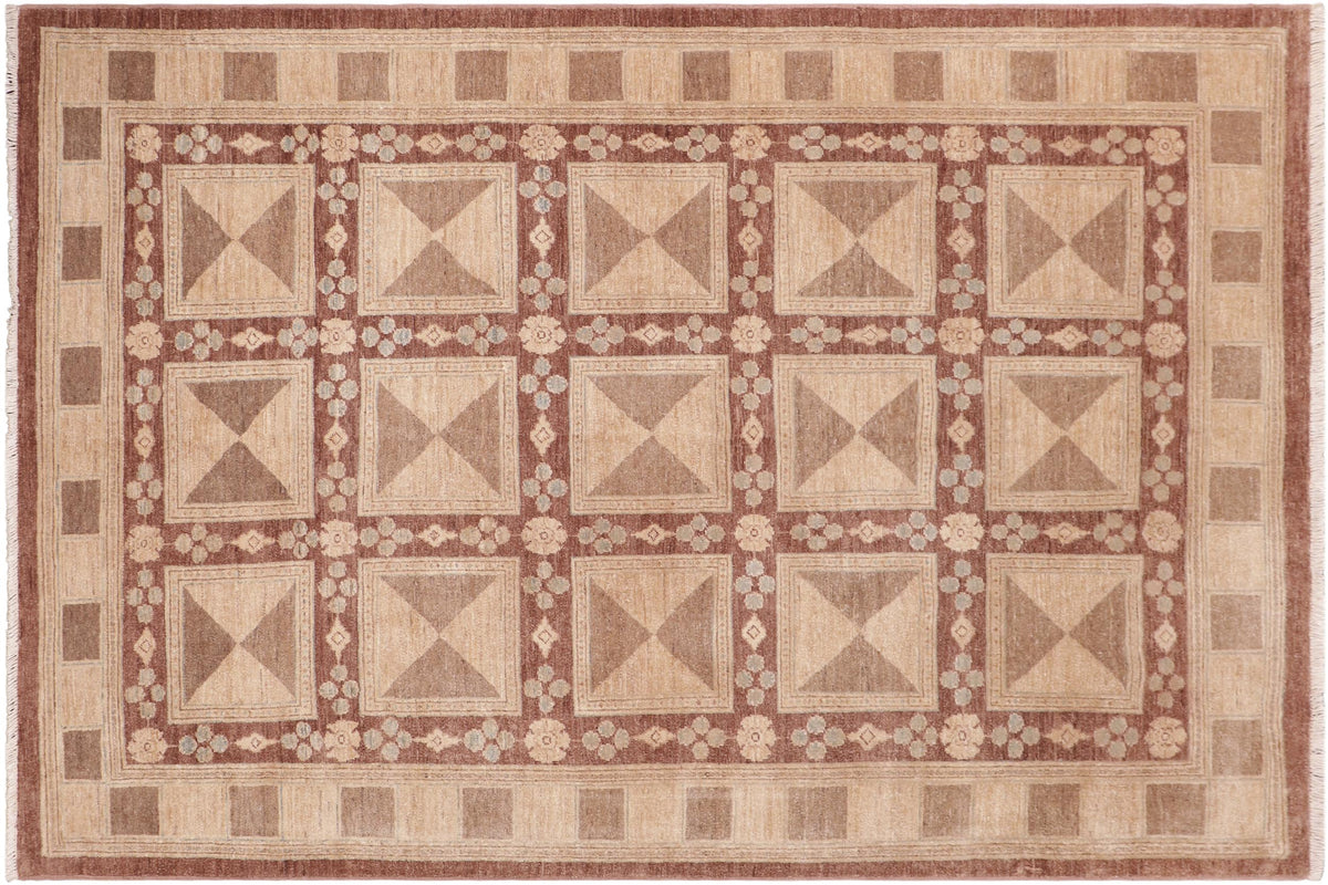 handmade Modern Kafkaz Brown Tan Hand Knotted RECTANGLE 100% WOOL area rug 6' x 9'