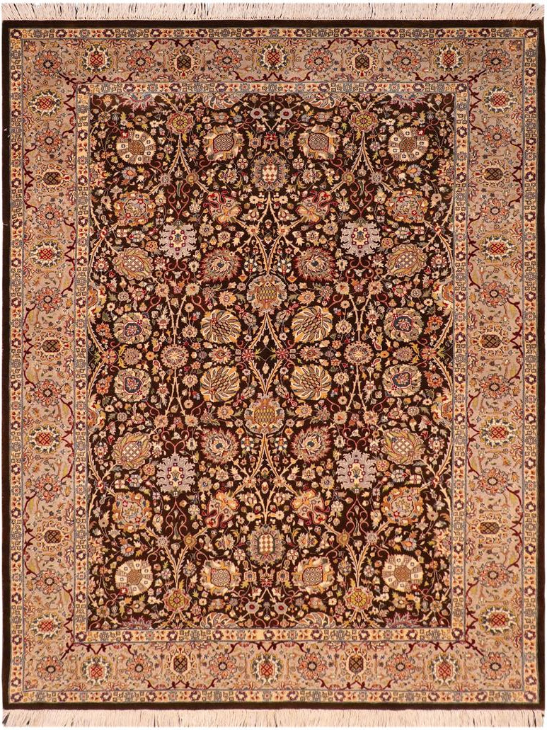 handmade Traditional  Brown Taupe Hand Knotted RECTANGLE 100% WOOL area rug 6x9