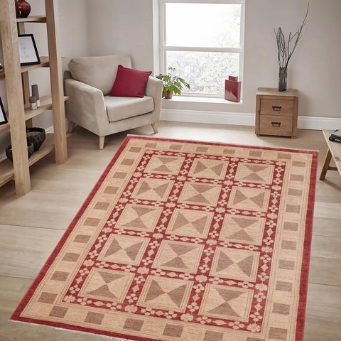handmade Modern Kafkaz Red Tan Hand Knotted RECTANGLE 100% WOOL area rug 6' x 9'