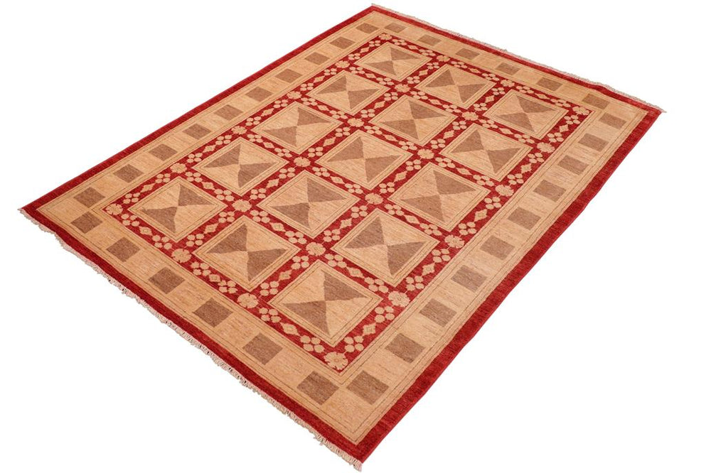 handmade Transitional Kafkaz Red Tan Hand Knotted RECTANGLE 100% WOOL area rug 6 x 9
