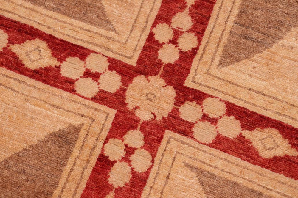 handmade Transitional Kafkaz Red Tan Hand Knotted RECTANGLE 100% WOOL area rug 6 x 9