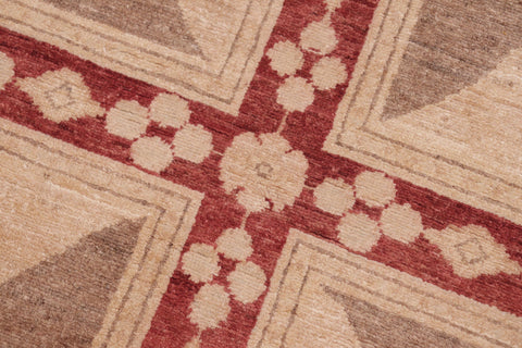 handmade Modern Kafkaz Red Tan Hand Knotted RECTANGLE 100% WOOL area rug 6' x 9'