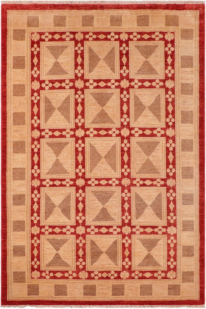 handmade Transitional Kafkaz Red Tan Hand Knotted RECTANGLE 100% WOOL area rug 6 x 9