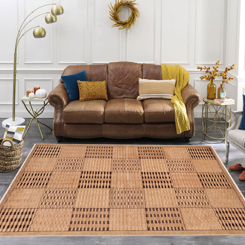 handmade Modern Kafkaz Tan Brown Hand Knotted RECTANGLE 100% WOOL area rug 6' x 9'