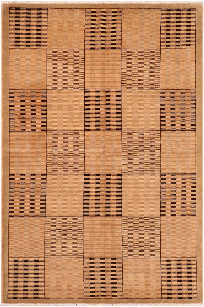 handmade Modern Kafkaz Tan Brown Hand Knotted RECTANGLE 100% WOOL area rug 6 X9 