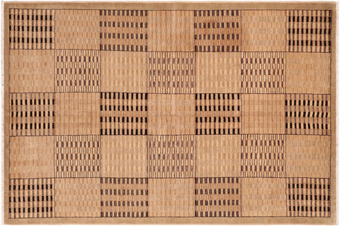 handmade Modern Kafkaz Tan Brown Hand Knotted RECTANGLE 100% WOOL area rug 6' x 9'