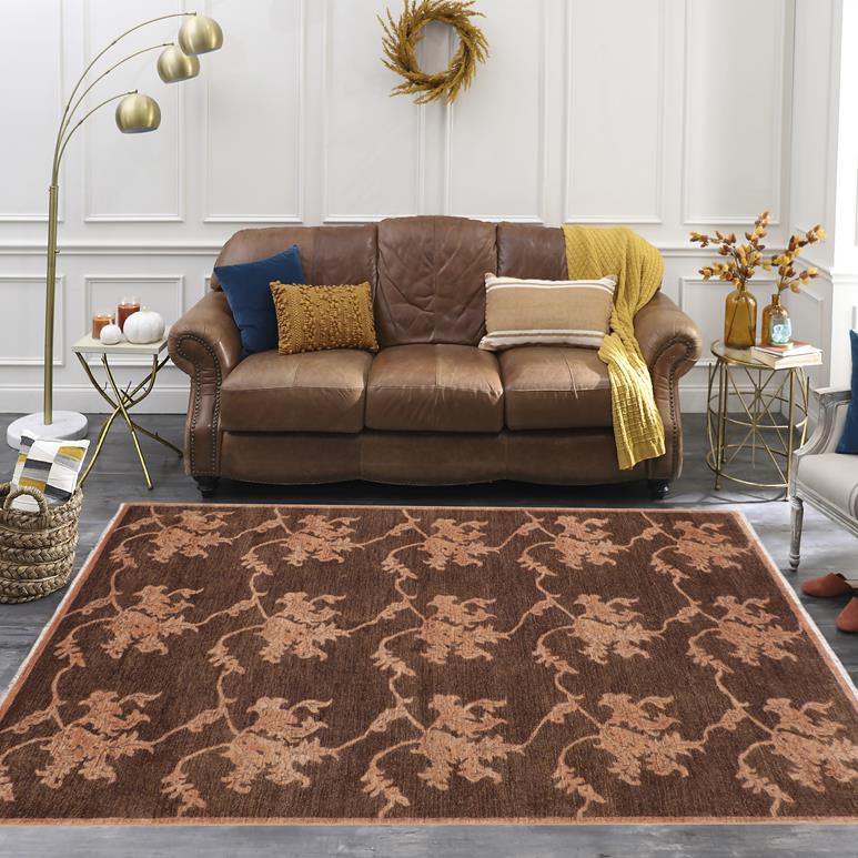 handmade Transitional Kafkaz Brown Tan Hand Knotted RECTANGLE 100% WOOL area rug 6X9