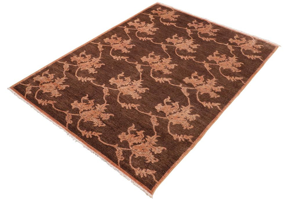 handmade Transitional Kafkaz Brown Tan Hand Knotted RECTANGLE 100% WOOL area rug 6X9