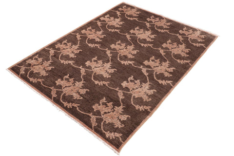 handmade Modern Kafkaz Brown Tan Hand Knotted RECTANGLE 100% WOOL area rug 6' x 9'