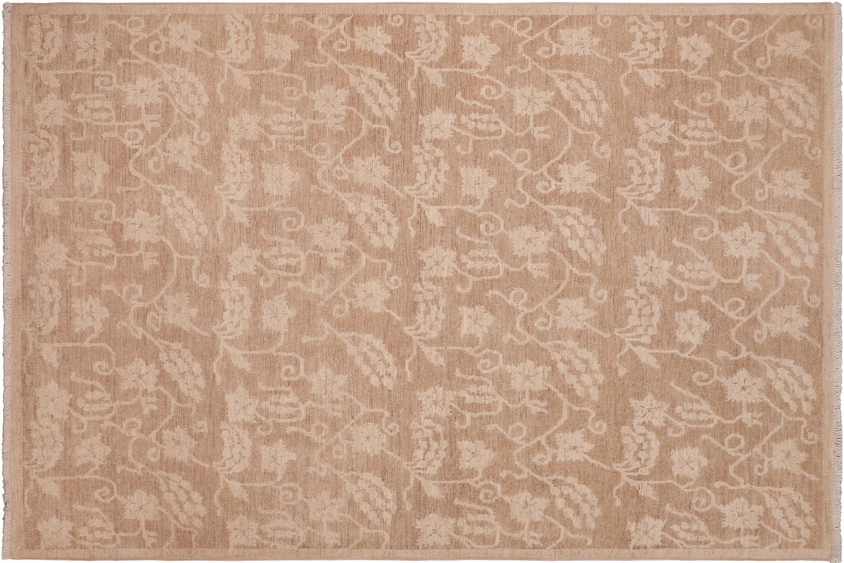 handmade Modern Kafkaz Brown Tan Hand Knotted RECTANGLE 100% WOOL area rug 6' x 9'