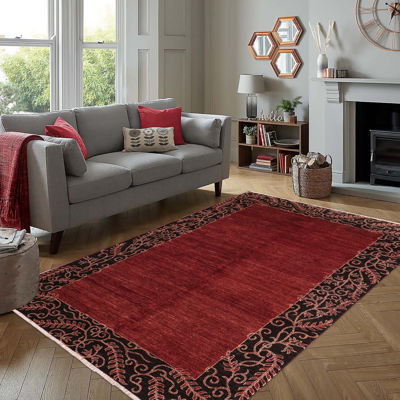 handmade Modern Kafkaz Red Black Hand Knotted RECTANGLE 100% WOOL area rug 6' x 10'