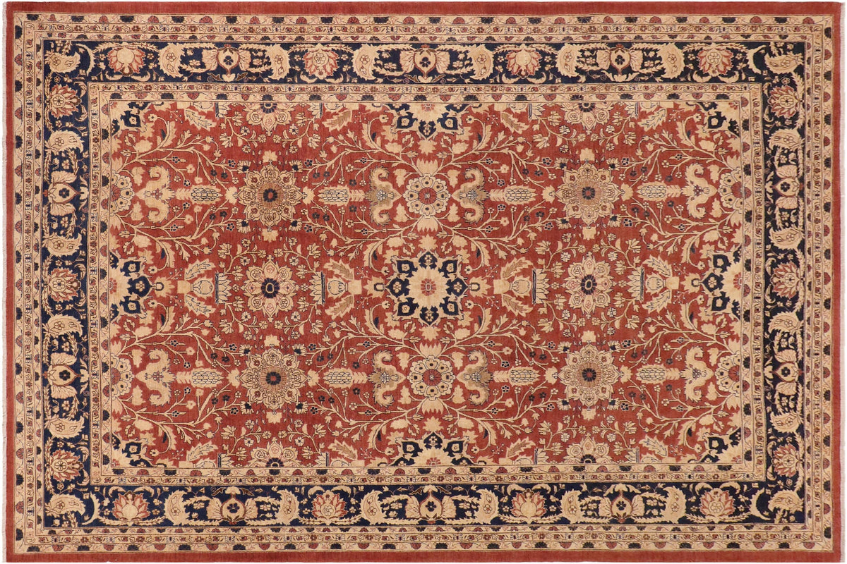 handmade Transitional Kafkaz Rust Drk. Blue Hand Knotted RECTANGLE 100% WOOL area rug 10' x 14'