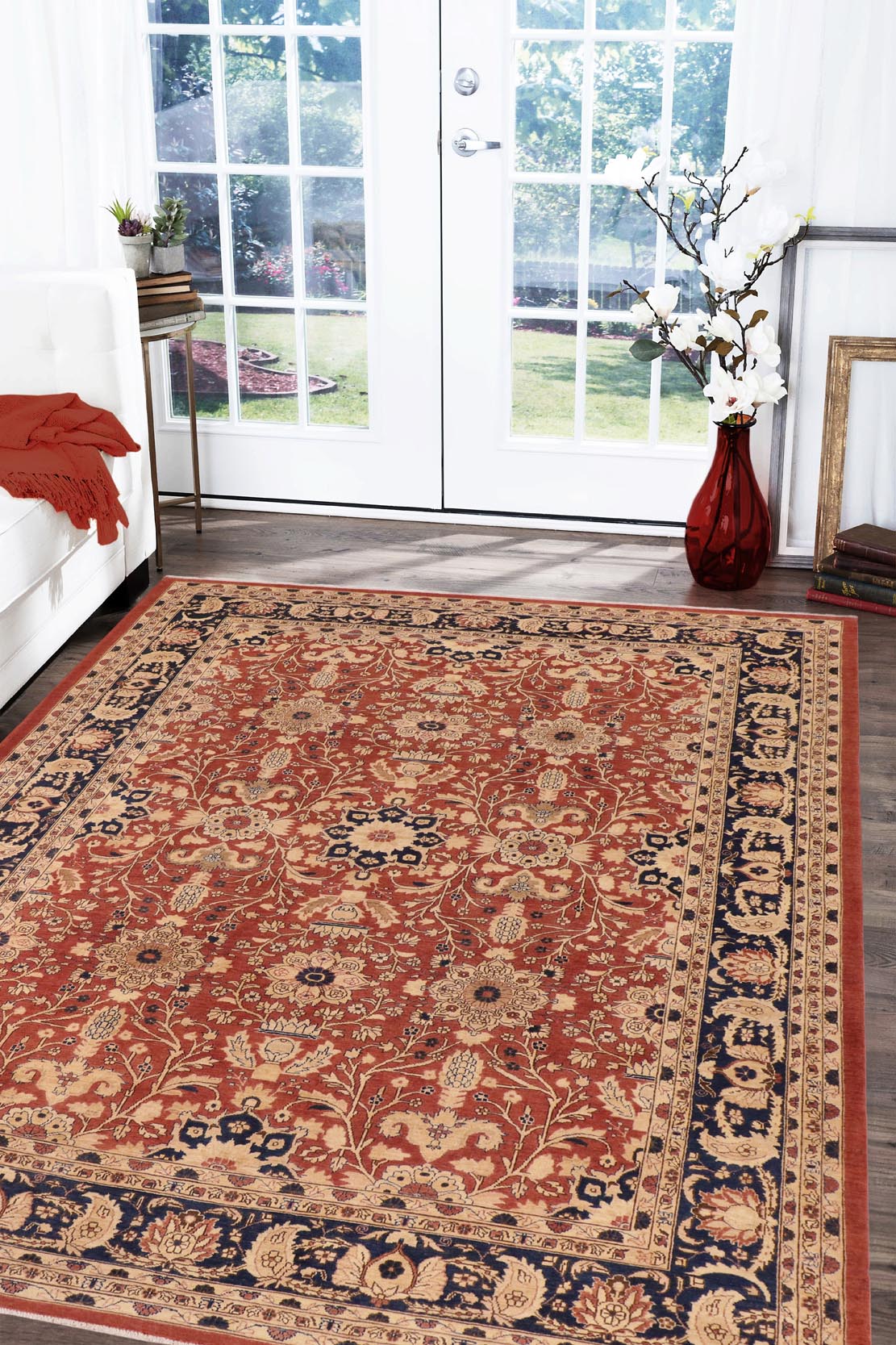 handmade Transitional Kafkaz Rust Drk. Blue Hand Knotted RECTANGLE 100% WOOL area rug 10' x 14'