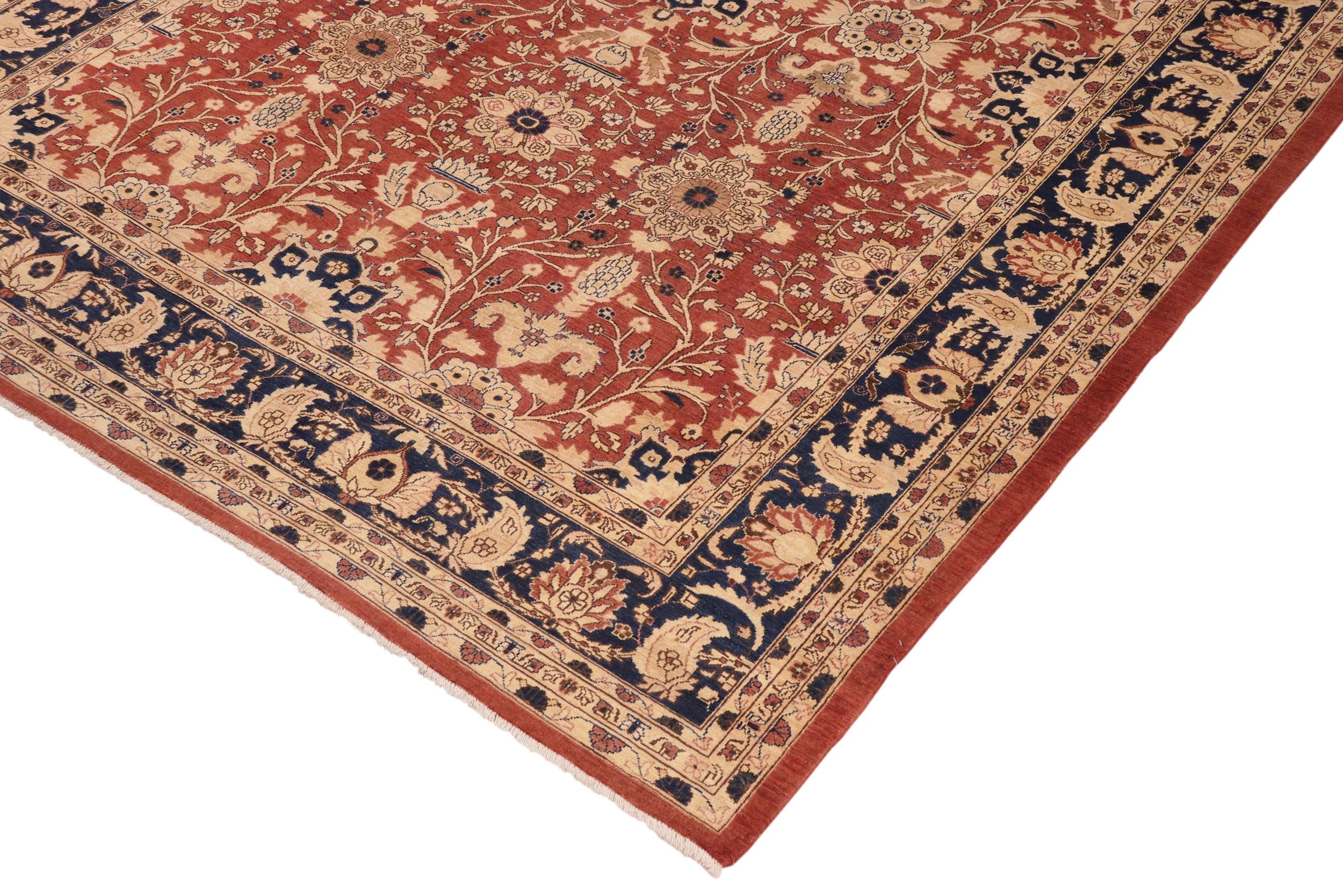 handmade Transitional Kafkaz Rust Drk. Blue Hand Knotted RECTANGLE 100% WOOL area rug 10' x 14'