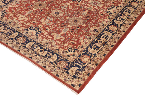 handmade Transitional Kafkaz Rust Drk. Blue Hand Knotted RECTANGLE 100% WOOL area rug 10' x 14'