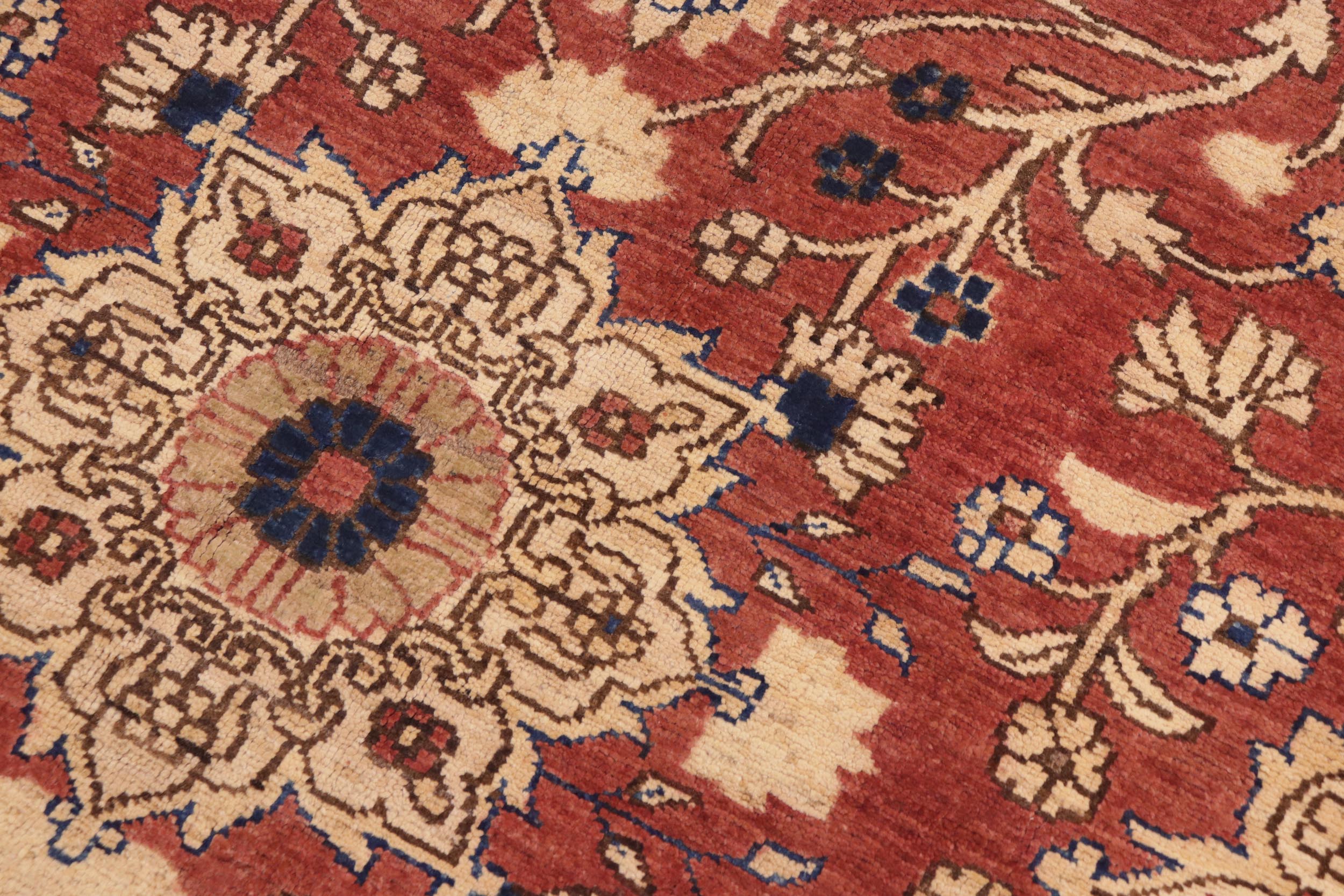 handmade Transitional Kafkaz Rust Drk. Blue Hand Knotted RECTANGLE 100% WOOL area rug 10' x 14'