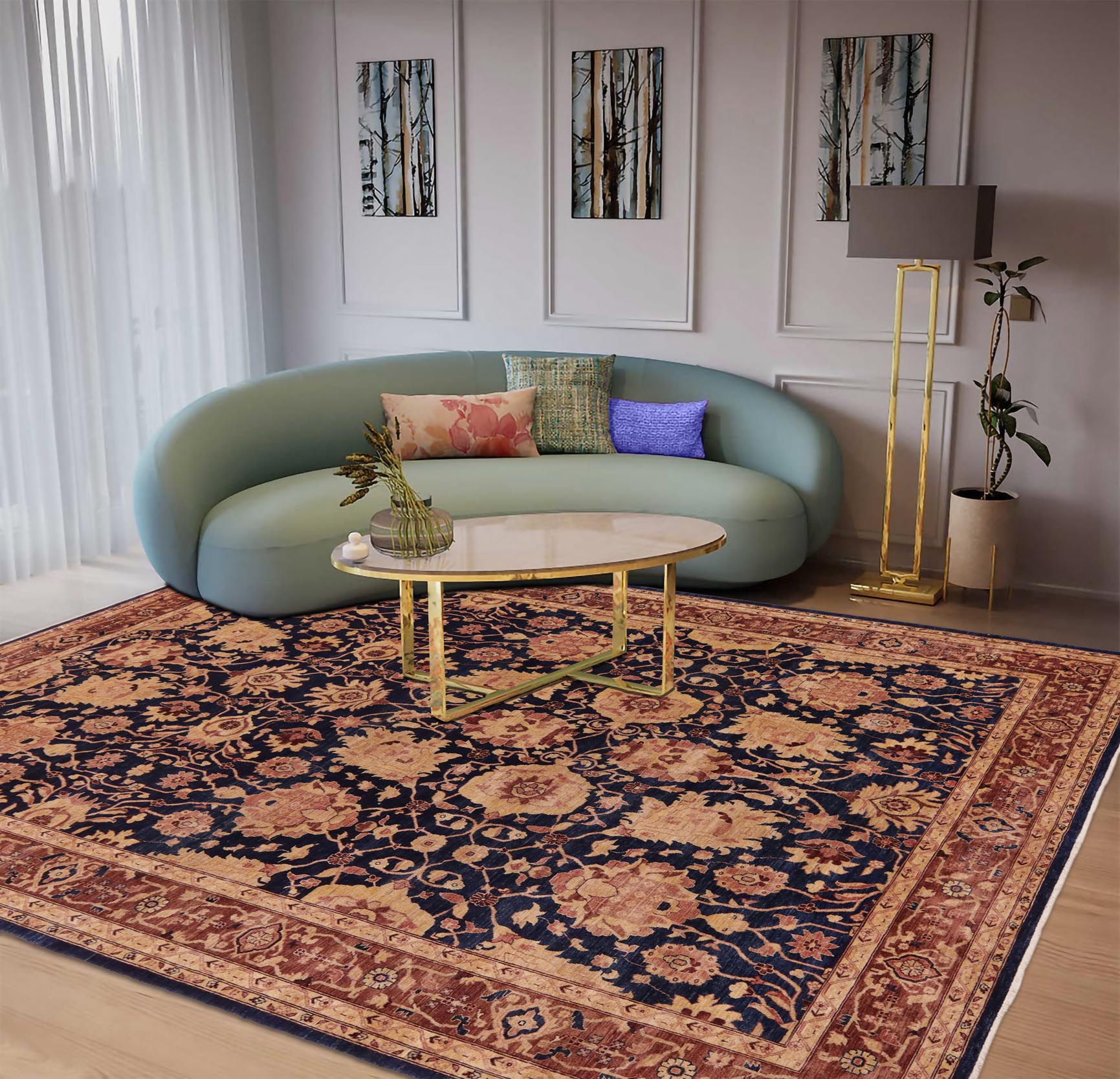 handmade Traditional Kafkaz Blue Lt. Brown Hand Knotted RECTANGLE 100% WOOL area rug 10x14