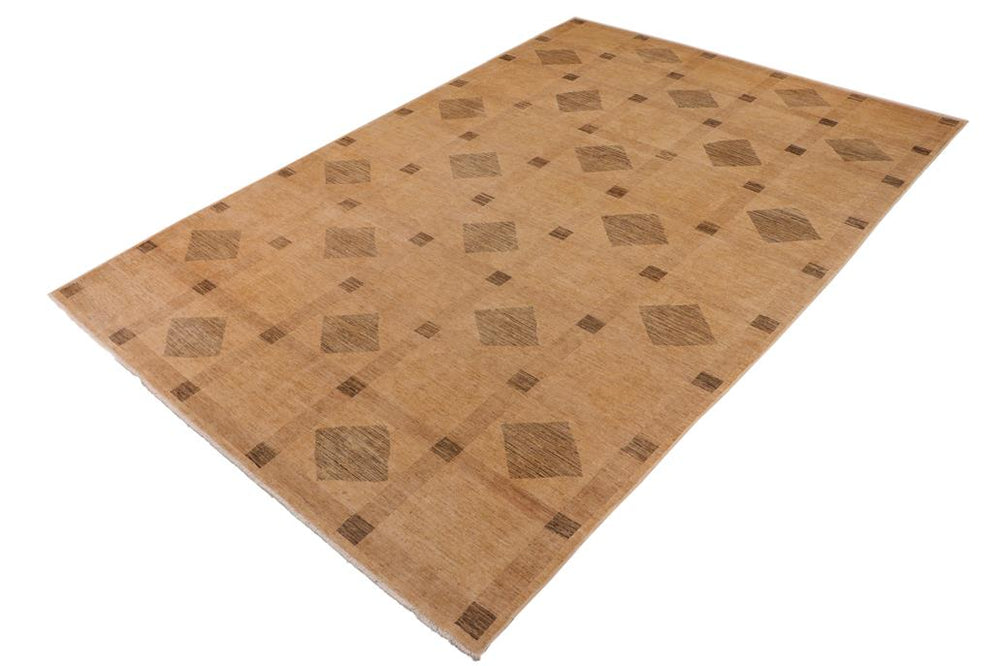 handmade Modern Kafkaz Tan Green Hand Knotted RECTANGLE 100% WOOL area rug 10 X14 