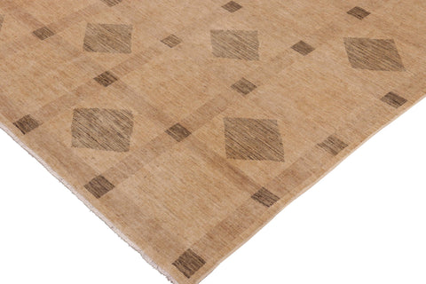 handmade Modern Kafkaz Tan Green Hand Knotted RECTANGLE 100% WOOL area rug 10' x 14'