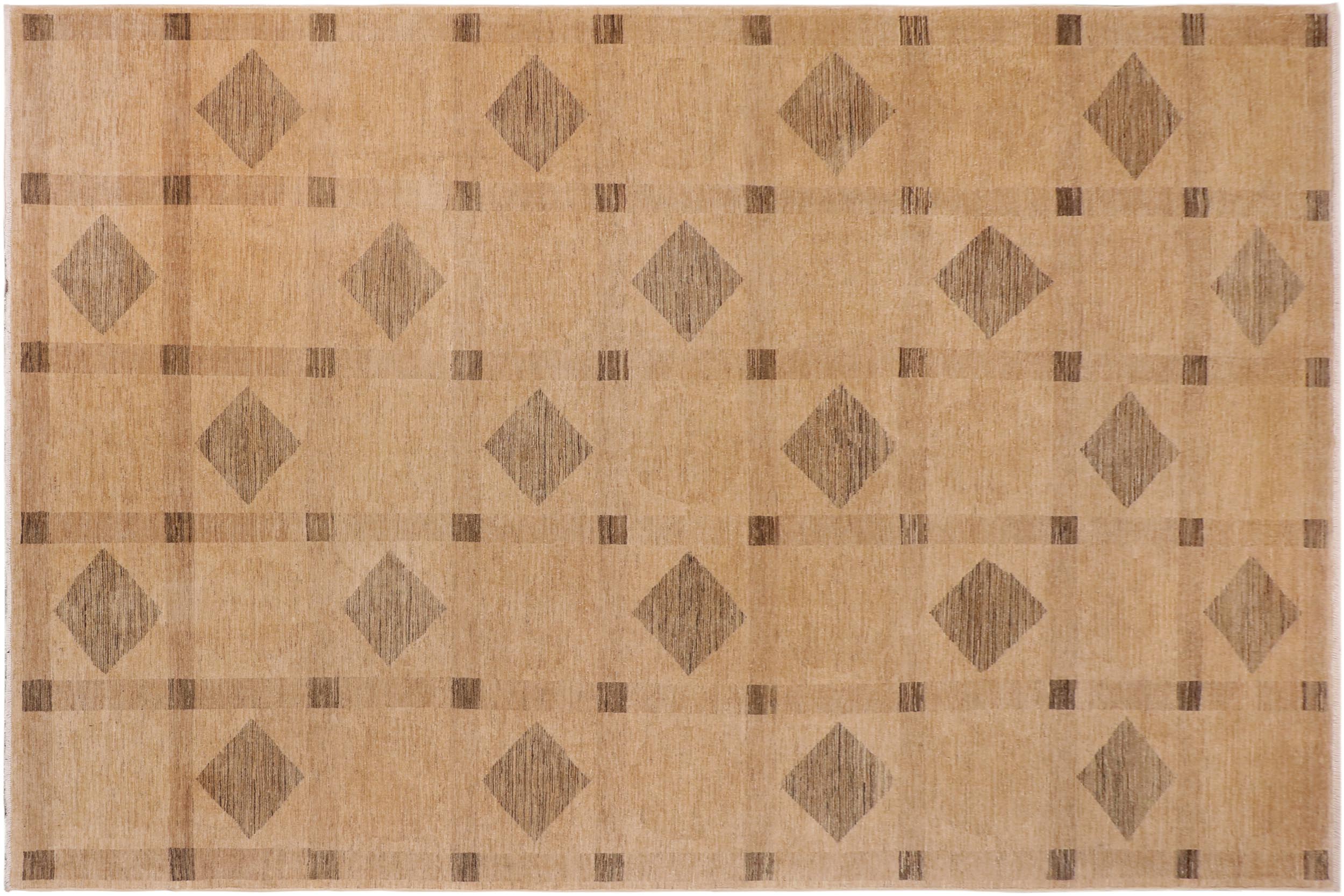 handmade Modern Kafkaz Tan Green Hand Knotted RECTANGLE 100% WOOL area rug 10' x 14'
