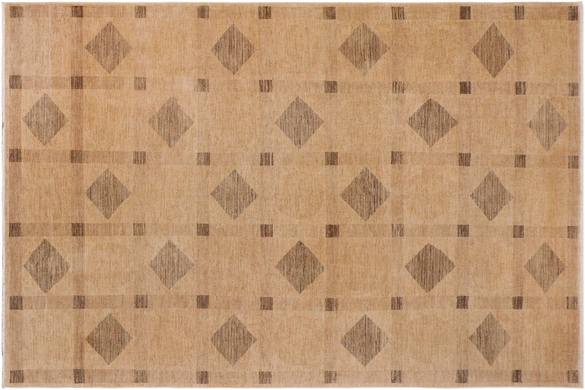handmade Modern Kafkaz Tan Green Hand Knotted RECTANGLE 100% WOOL area rug 10' x 14'