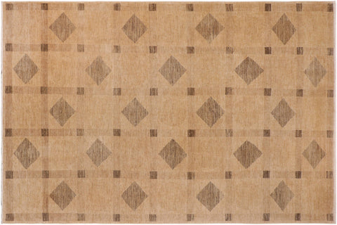 handmade Modern Kafkaz Tan Green Hand Knotted RECTANGLE 100% WOOL area rug 10' x 14'