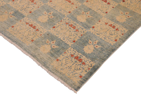 handmade Modern Kafkaz Blue Tan Hand Knotted RECTANGLE 100% WOOL area rug 10' x 14'