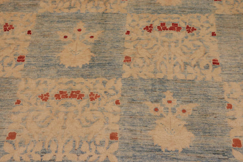 handmade Modern Kafkaz Blue Tan Hand Knotted RECTANGLE 100% WOOL area rug 10' x 14'