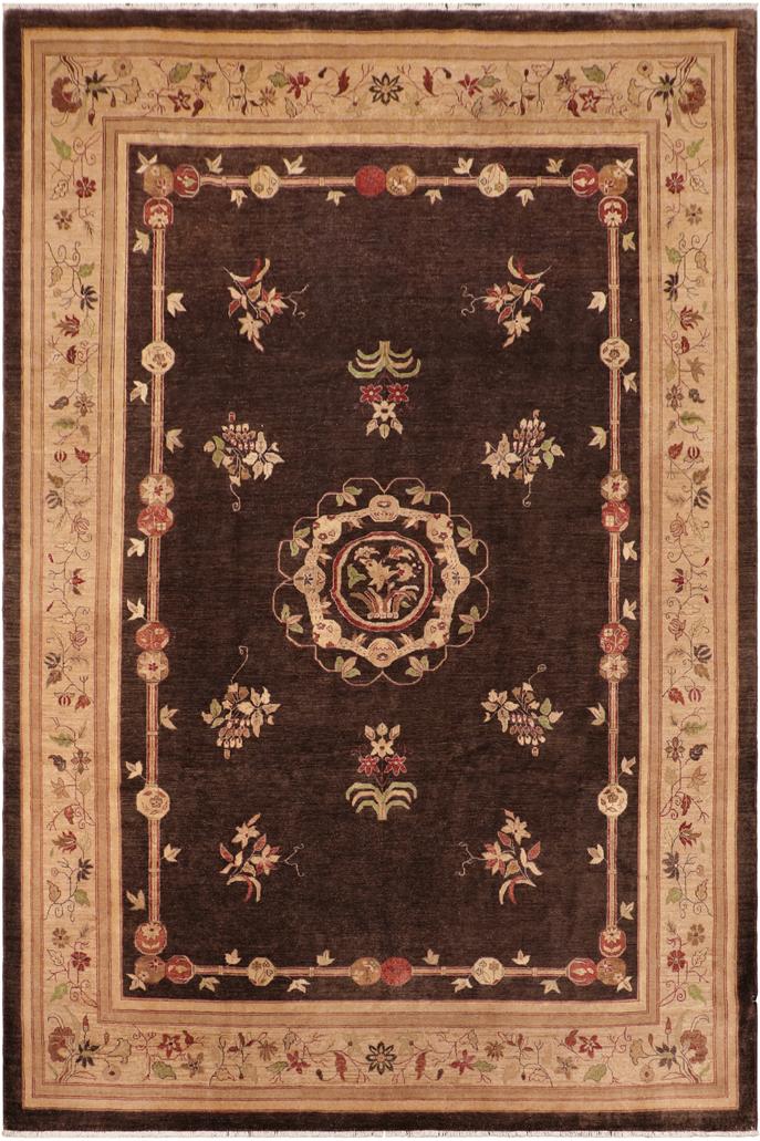 handmade Traditional Kafkaz Brown Tan Hand Knotted RECTANGLE 100% WOOL area rug 10X14