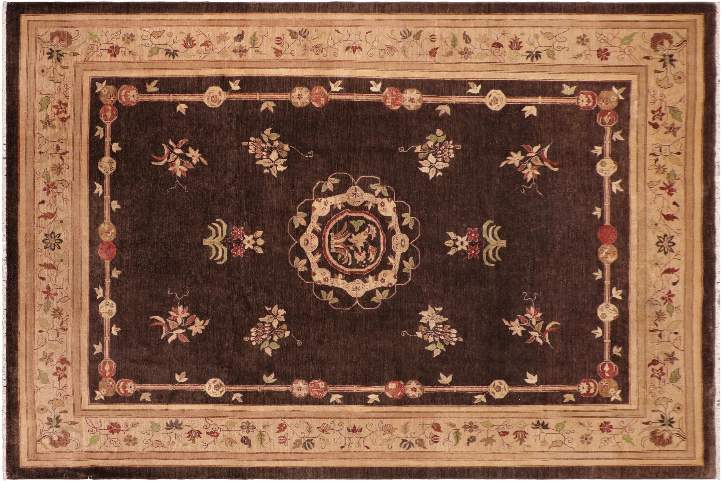 handmade Traditional Kafkaz Brown Tan Hand Knotted RECTANGLE 100% WOOL area rug 10' x 14'