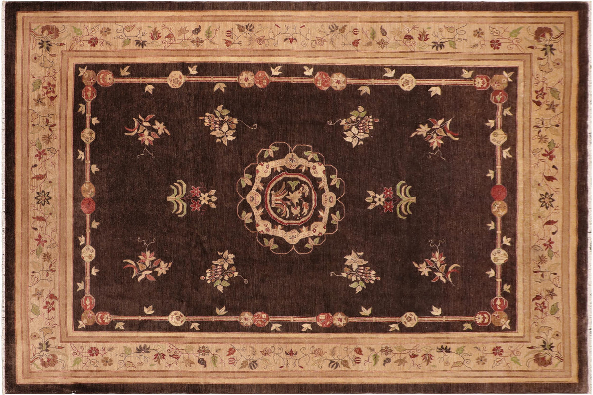handmade Traditional Kafkaz Brown Tan Hand Knotted RECTANGLE 100% WOOL area rug 10' x 14'