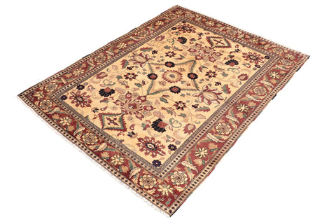 handmade Traditional Kafkaz Beige Red Hand Knotted RECTANGLE 100% WOOL area rug 6x8