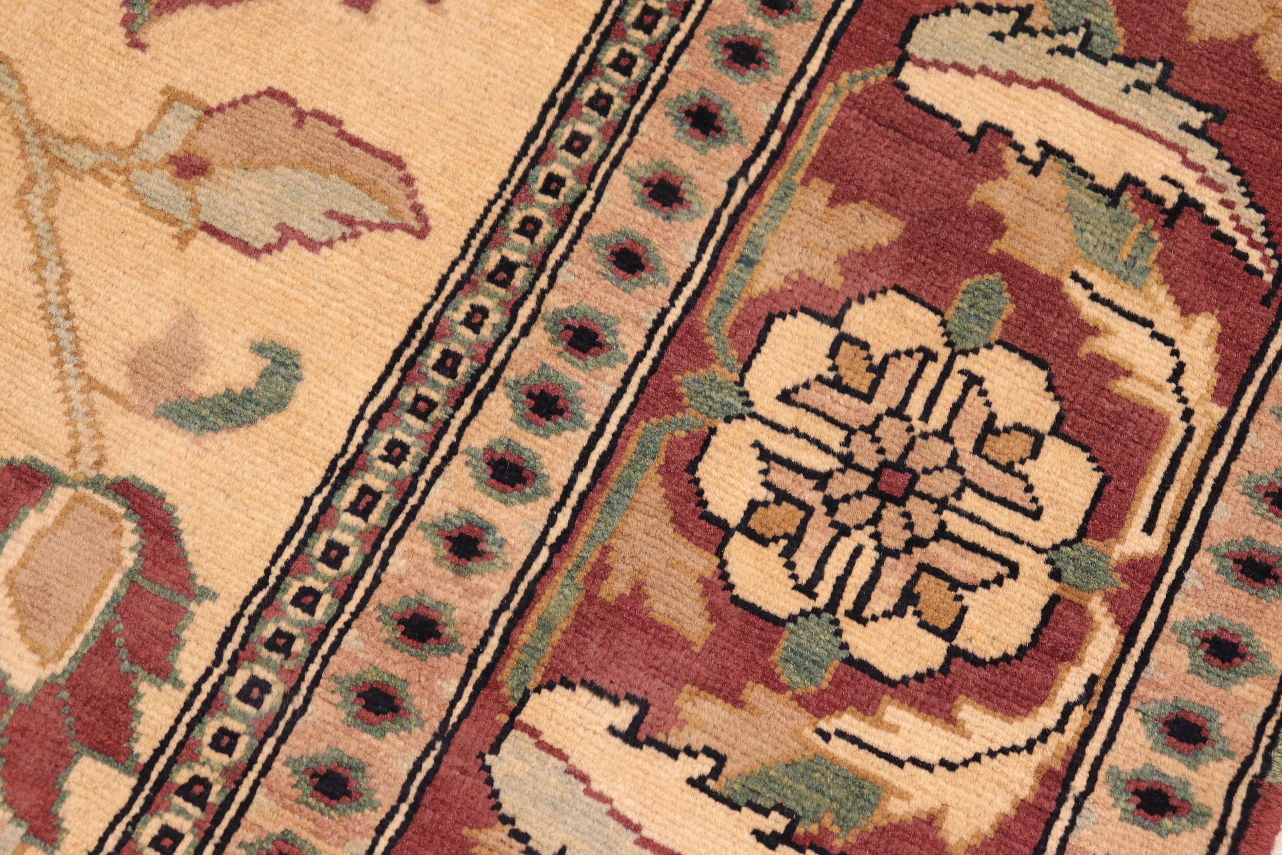 handmade Traditional Kafkaz Beige Red Hand Knotted RECTANGLE 100% WOOL area rug 6x8