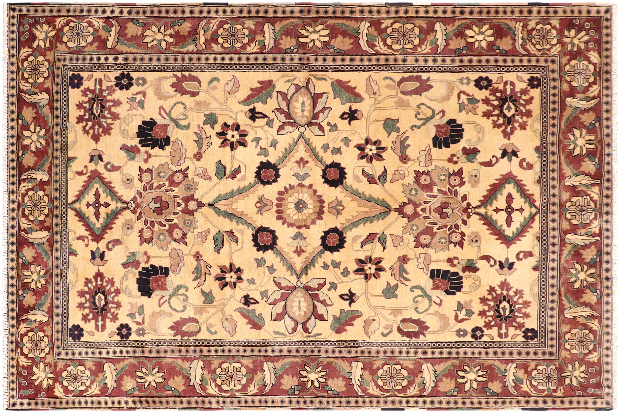 handmade Traditional Kafkaz Beige Red Hand Knotted RECTANGLE 100% WOOL area rug 6x8