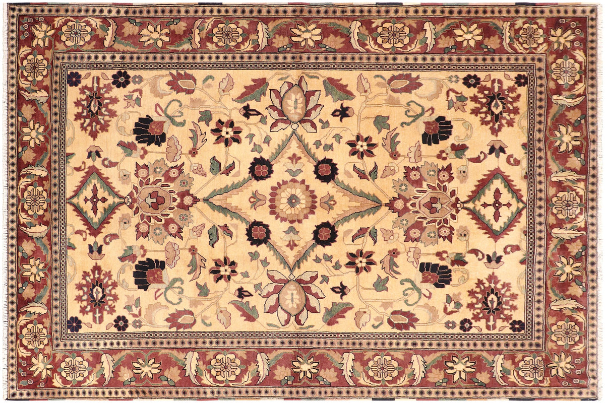 handmade Traditional Kafkaz Beige Red Hand Knotted RECTANGLE 100% WOOL area rug 6x8