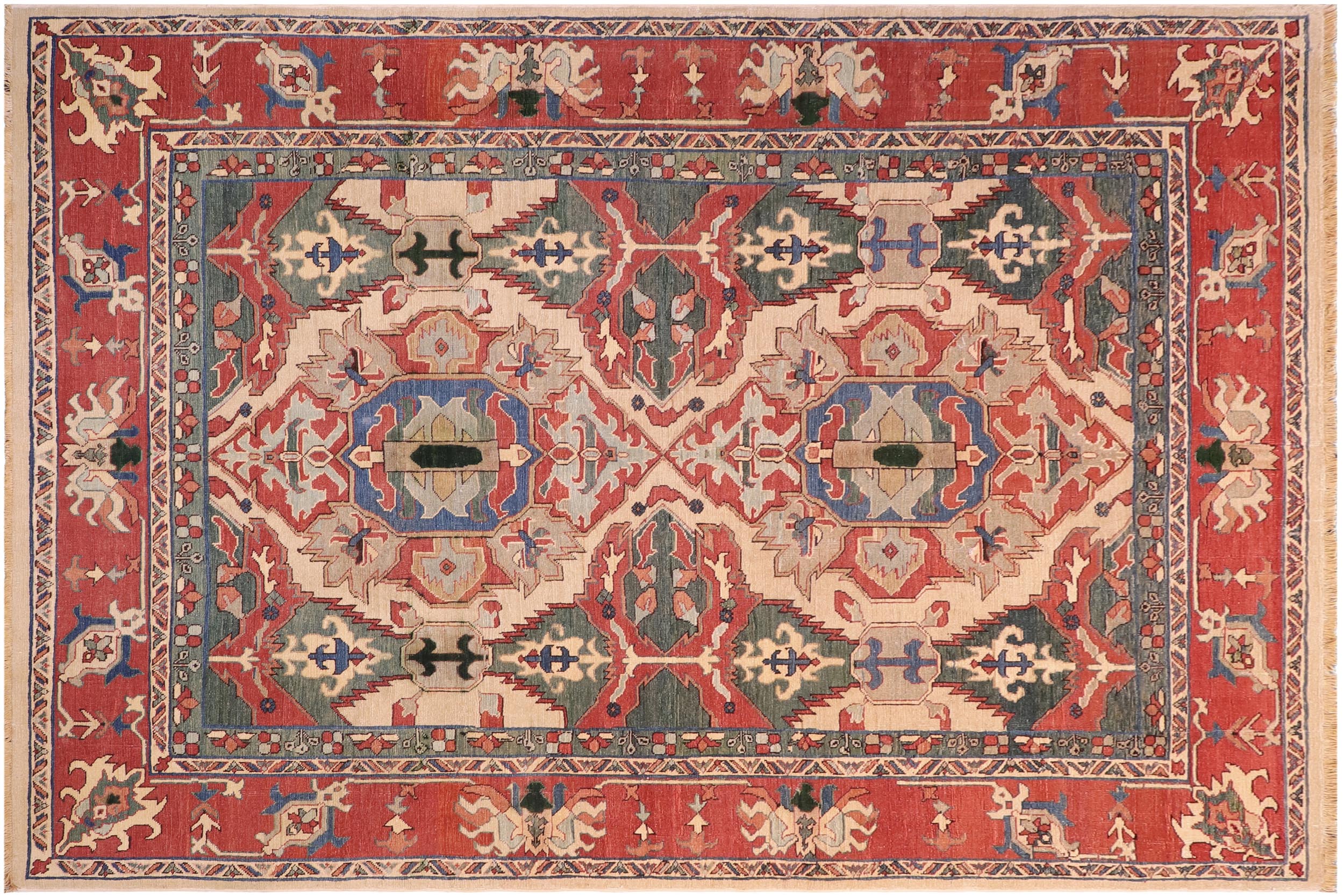 handmade Traditional Antique Green Rust Hand Knotted RECTANGLE 100% WOOL area rug 6x8