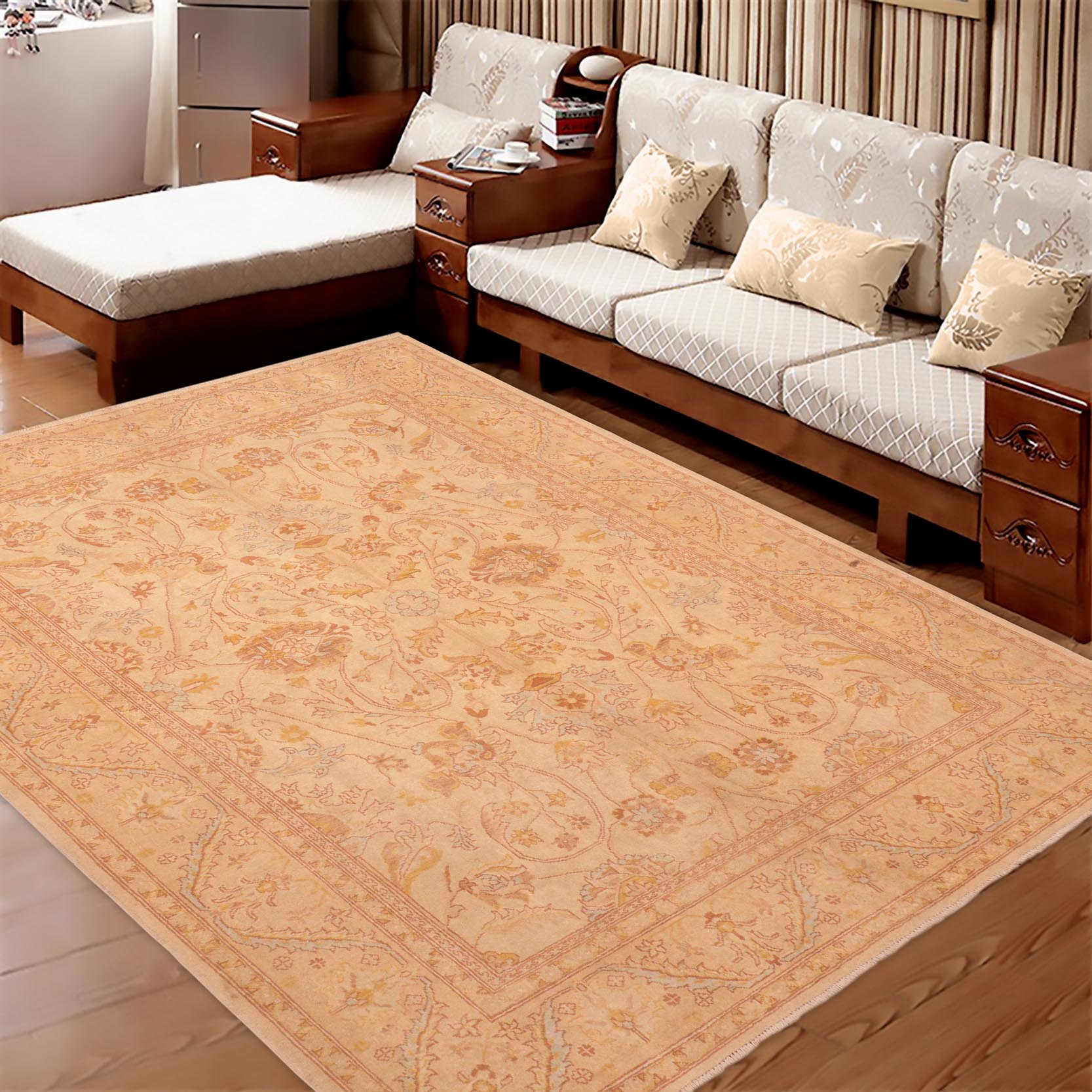 handmade Traditional Kafkaz Beige Tan Hand Knotted RECTANGLE 100% WOOL area rug 7x8