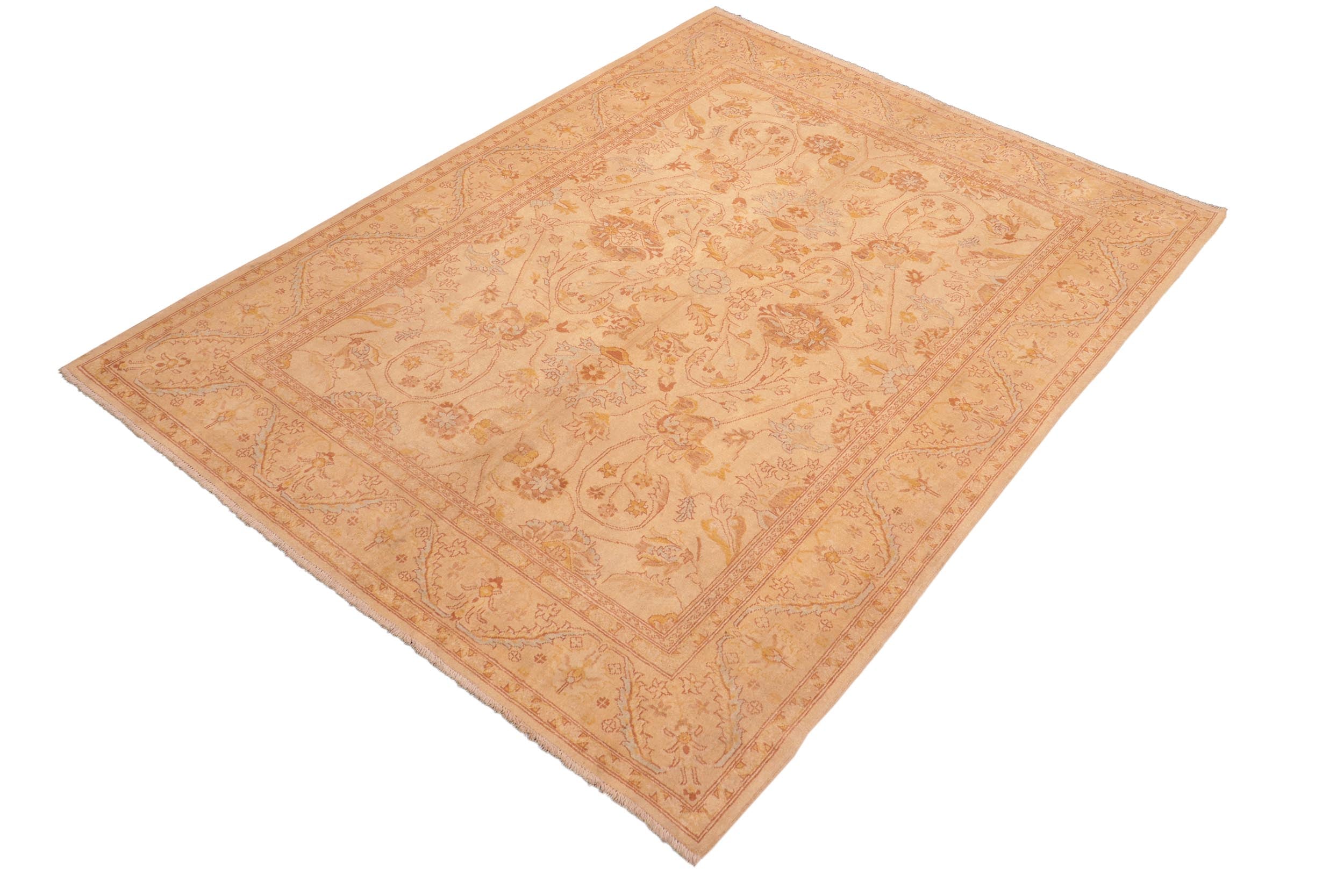 handmade Traditional Kafkaz Beige Tan Hand Knotted RECTANGLE 100% WOOL area rug 7x8
