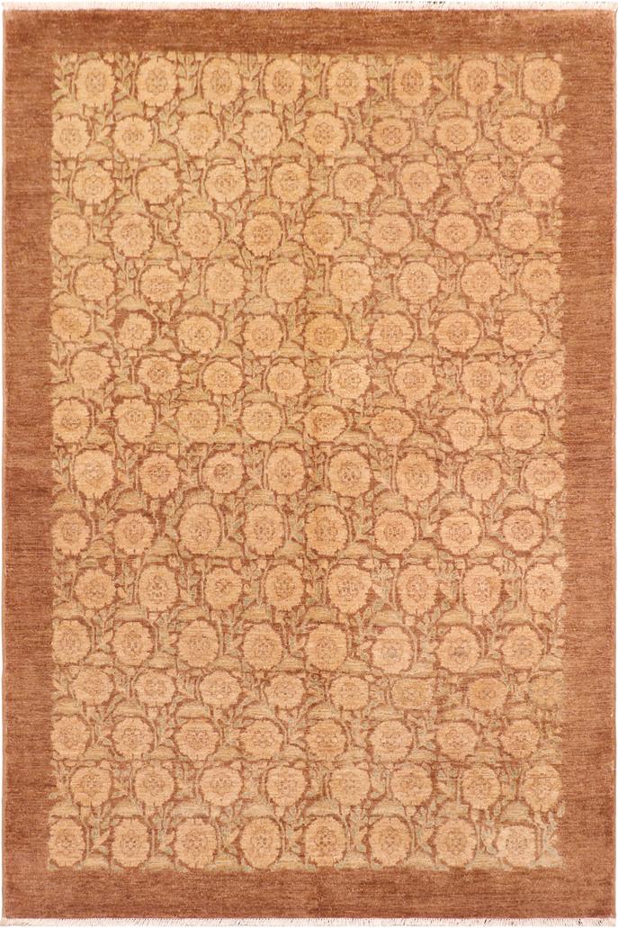 handmade Transitional Kafkaz Brown Tan Hand Knotted RECTANGLE 100% WOOL area rug 6X8