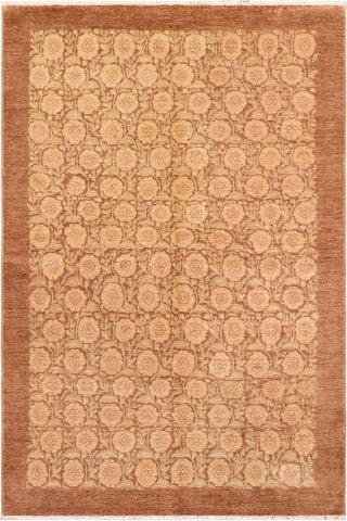 handmade Transitional Kafkaz Brown Tan Hand Knotted RECTANGLE 100% WOOL area rug 6X8