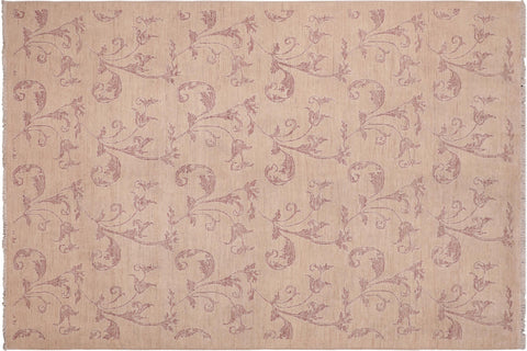 handmade Modern Kafkaz Tan Rose Hand Knotted RECTANGLE 100% WOOL area rug 6' x 9'