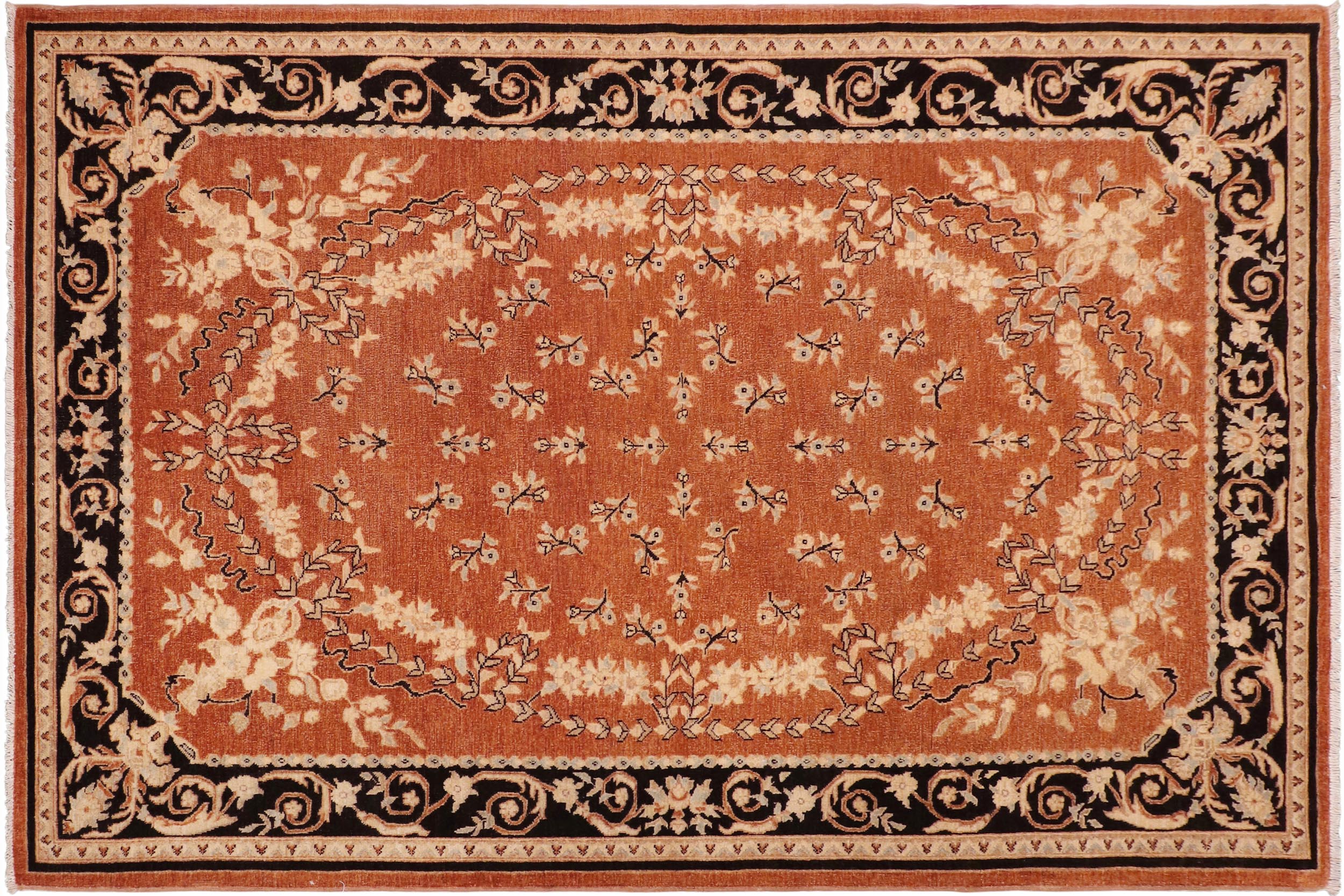 handmade Transitional Kafkaz Rust Black Hand Knotted RECTANGLE 100% WOOL area rug 6' x 9'