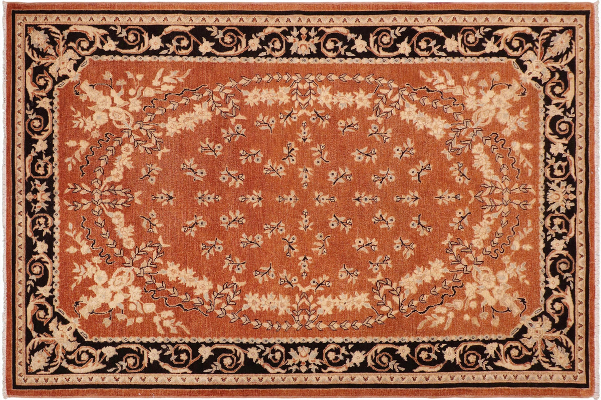 handmade Transitional Kafkaz Rust Black Hand Knotted RECTANGLE 100% WOOL area rug 6' x 9'