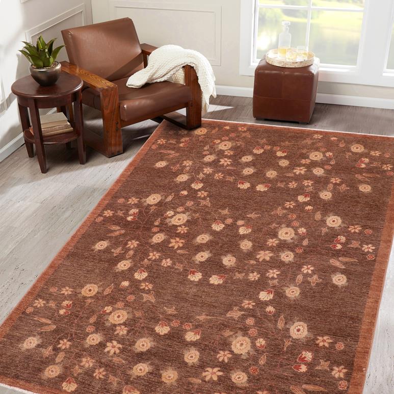 handmade Transitional Kafkaz Brown Beige Hand Knotted RECTANGLE 100% WOOL area rug 6X9