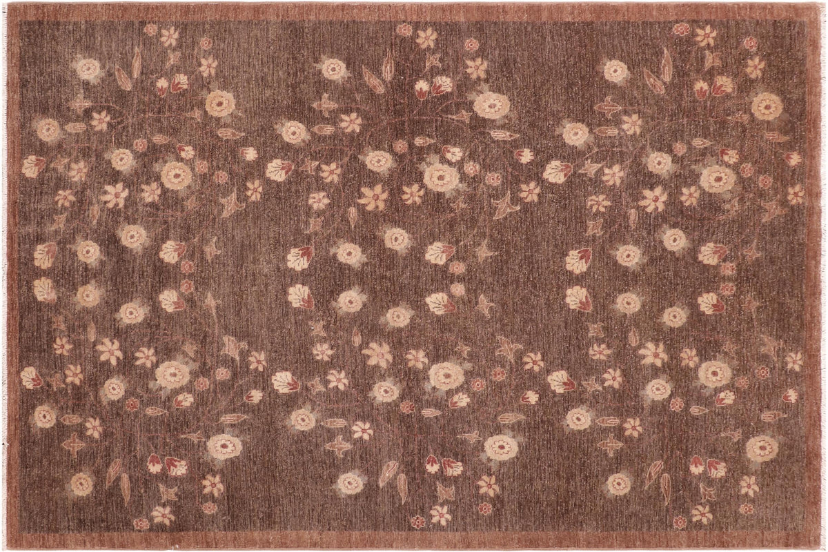 handmade Modern Kafkaz Brown Beige Hand Knotted RECTANGLE 100% WOOL area rug 6' x 9'