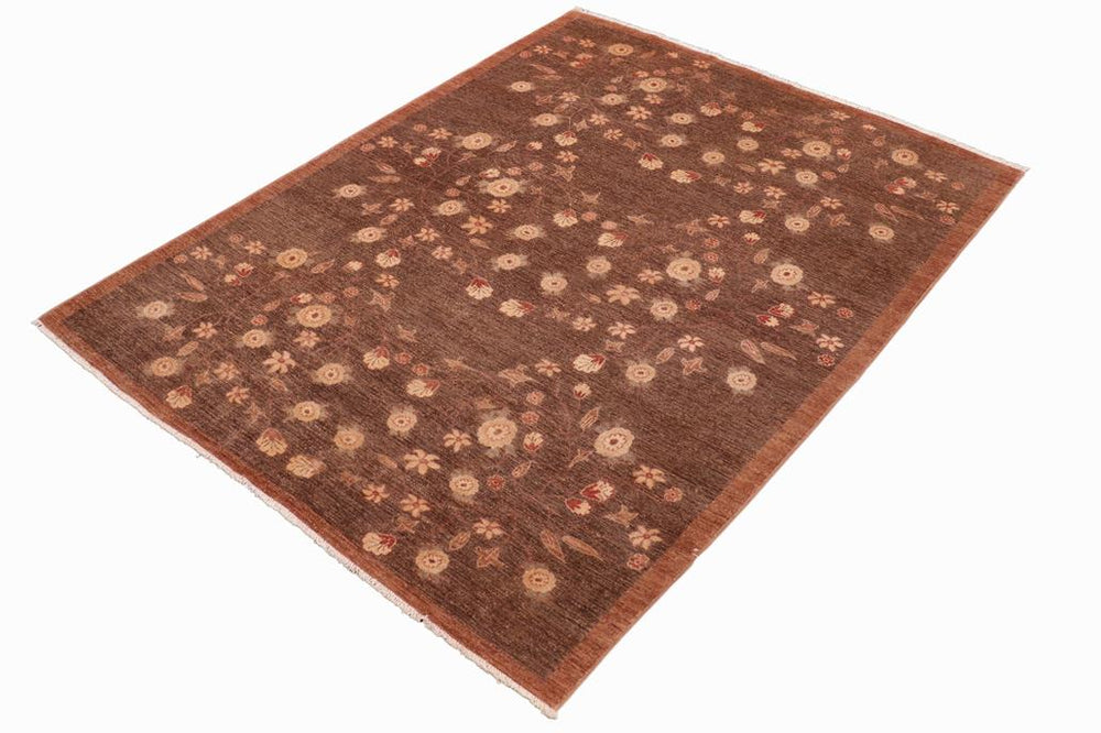 handmade Transitional Kafkaz Brown Beige Hand Knotted RECTANGLE 100% WOOL area rug 6X9